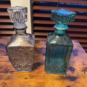 Vintage Glass Decanter Set in Clear and Blue